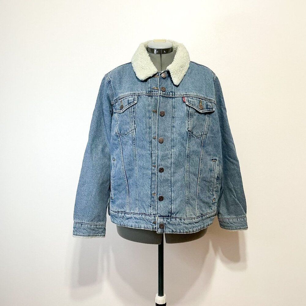 Levi's NWT Sz 1X Light Wash Sherpa Trucker Plus Denim Jean Jacket- Runs Small - Picture 16 of 16